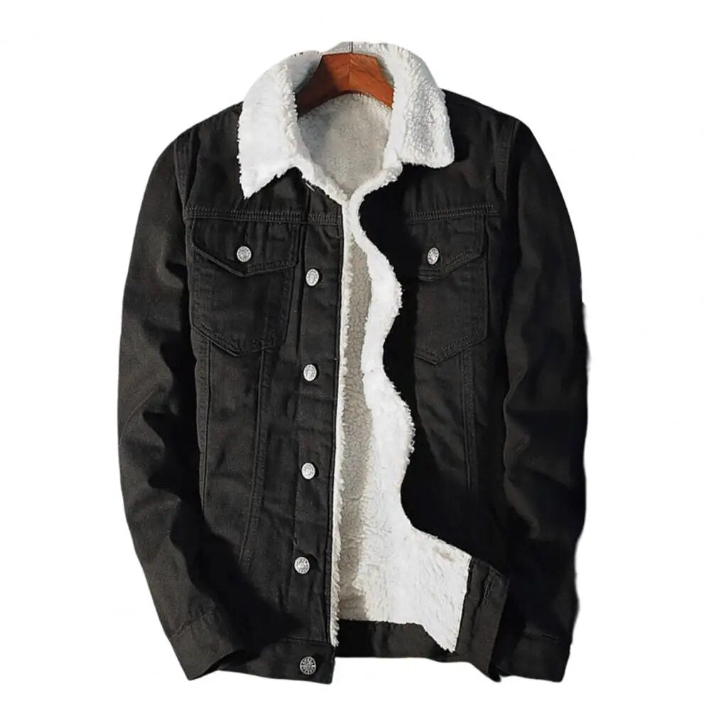 Herre Frakke Denimfleece Klassisk Varm Jakke