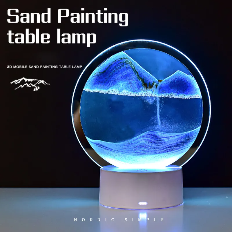 Bordlampe Hvid 3D Sandanimation Glas Kunstnerisk Design-2