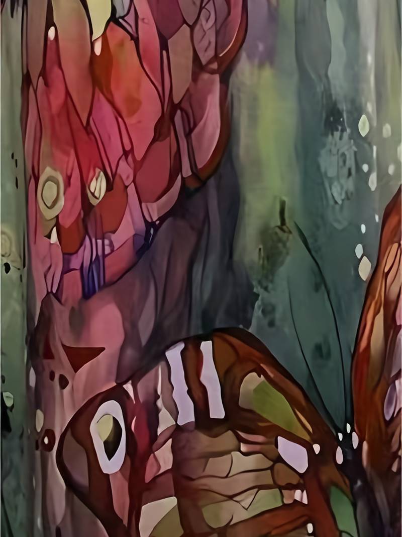 Kvinders V-hals Kjole Sommerfugleprint Let Bomuld-3