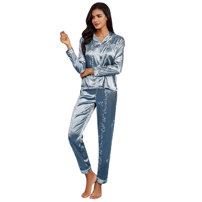 Elegant langærmet pyjamassæt til kvinder