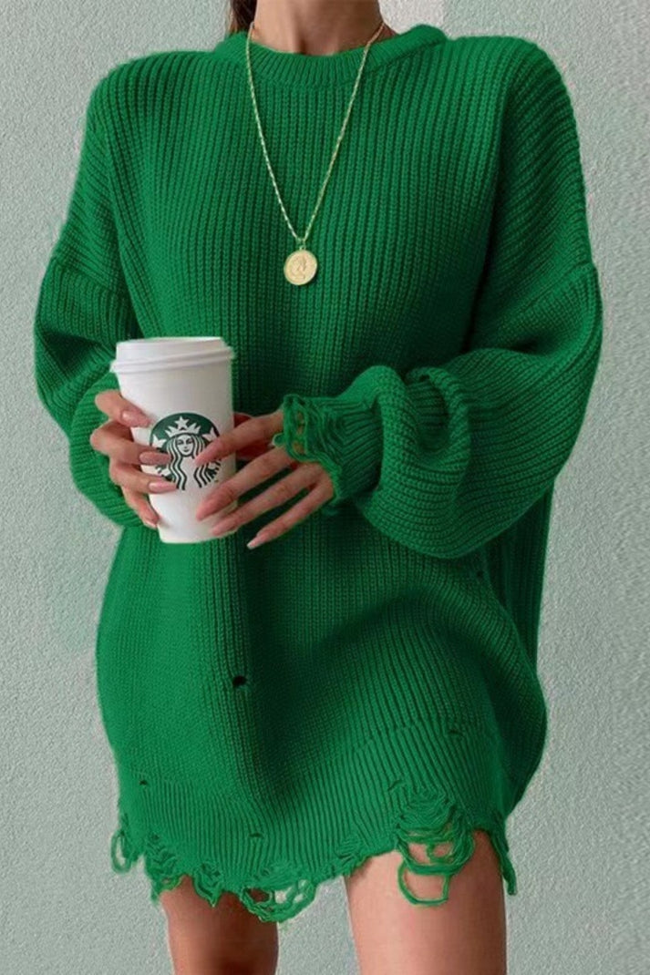 Dame Sweater Afslappet O-hals 100% Bomuld Striktrøjer Dame 2