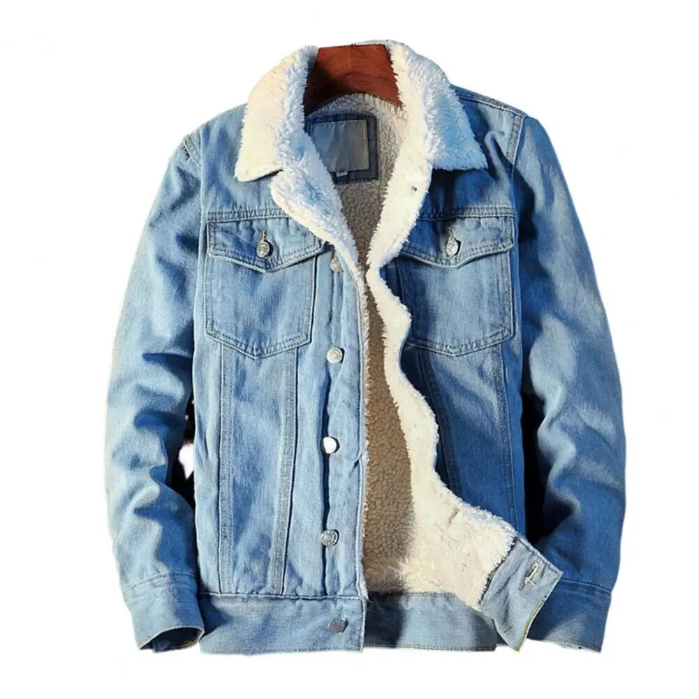 Herre Frakke Denimfleece Klassisk Varm Jakke
