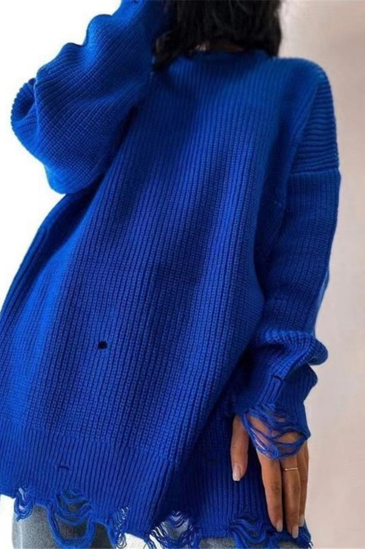Dame Sweater Afslappet O-hals 100% Bomuld Striktrøjer Dame 3