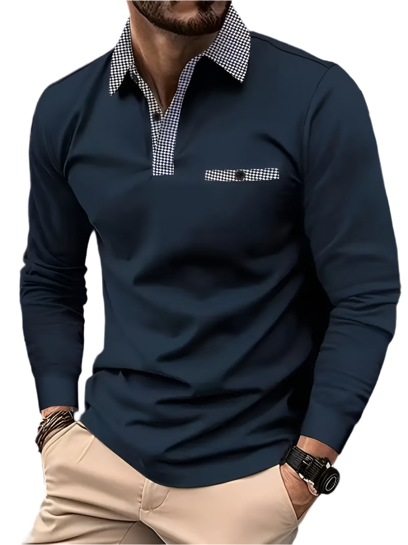 Langærmet Poloshirt til Mænd Klassisk Design 100% Bomuld-1