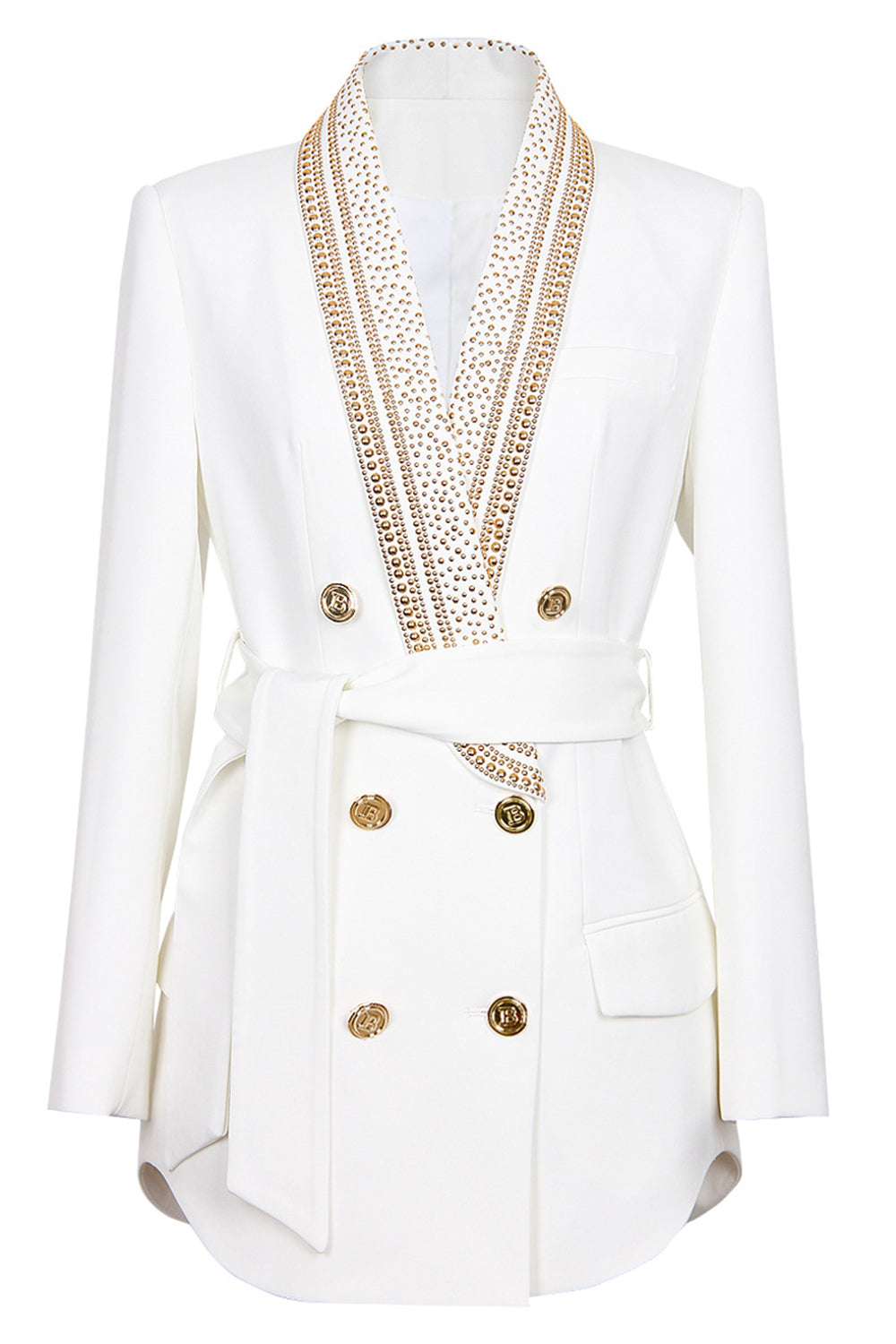 Variant image for Kvinders Blazer Hvid Dobbeltradet Polyester med Guldperledekorationer-1