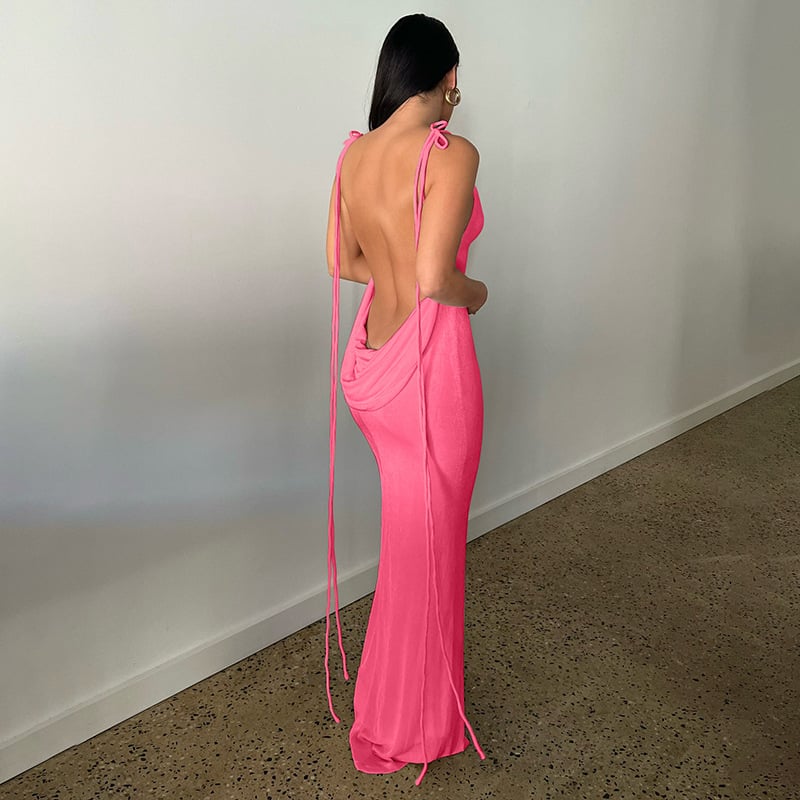 Variant image for Kvinders Maxikjole Sort Rygfri Polyester Elegant til Bryllup-10