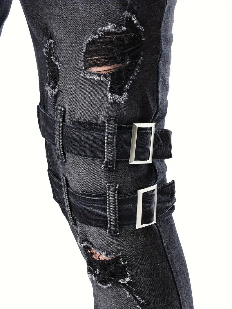 Mænds Biker Jeans Casual Denim med Polstrede Indsatser-6