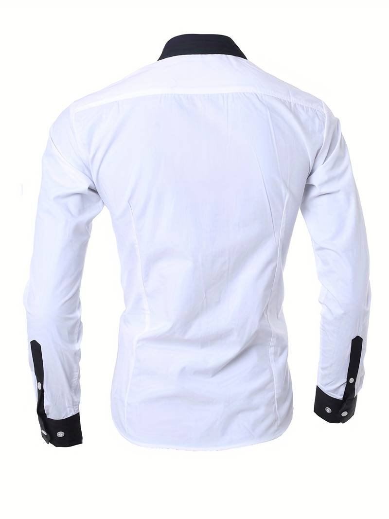 Herre Button-Up Skjorte Kontrasterende Design 100% Bomuld-2