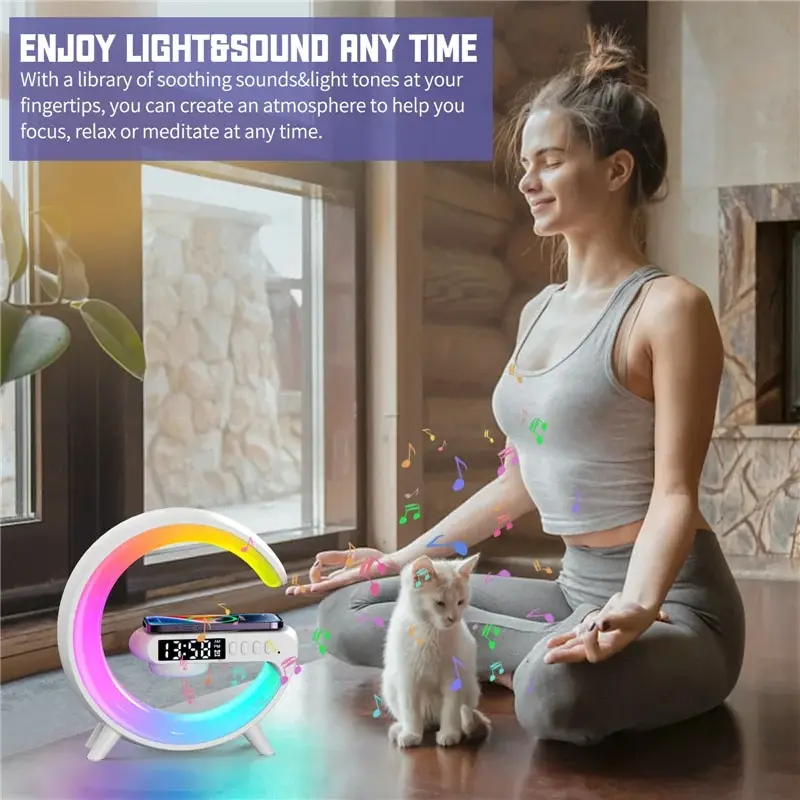 Intelligent Bordlampe Hvid Multifunktionel Plast med Trådløs Oplader og Bluetooth Højttaler-3