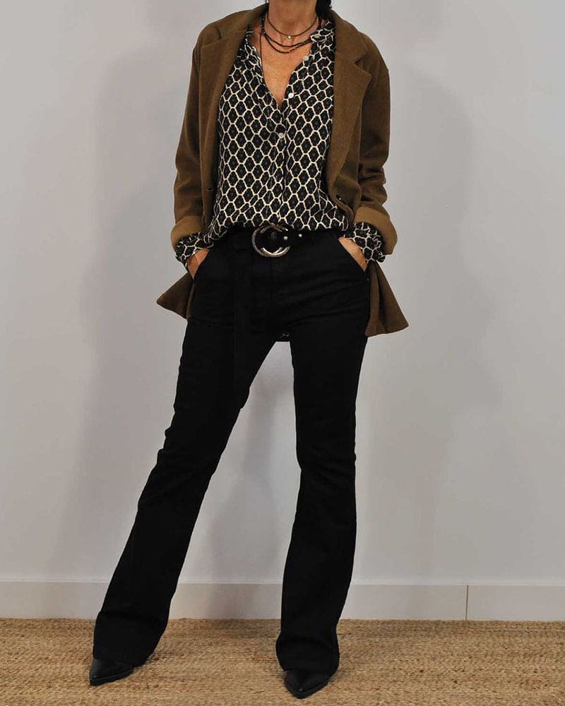 Dame Bluse V-Hals Geometrisk Mønster Katoonsmix-2