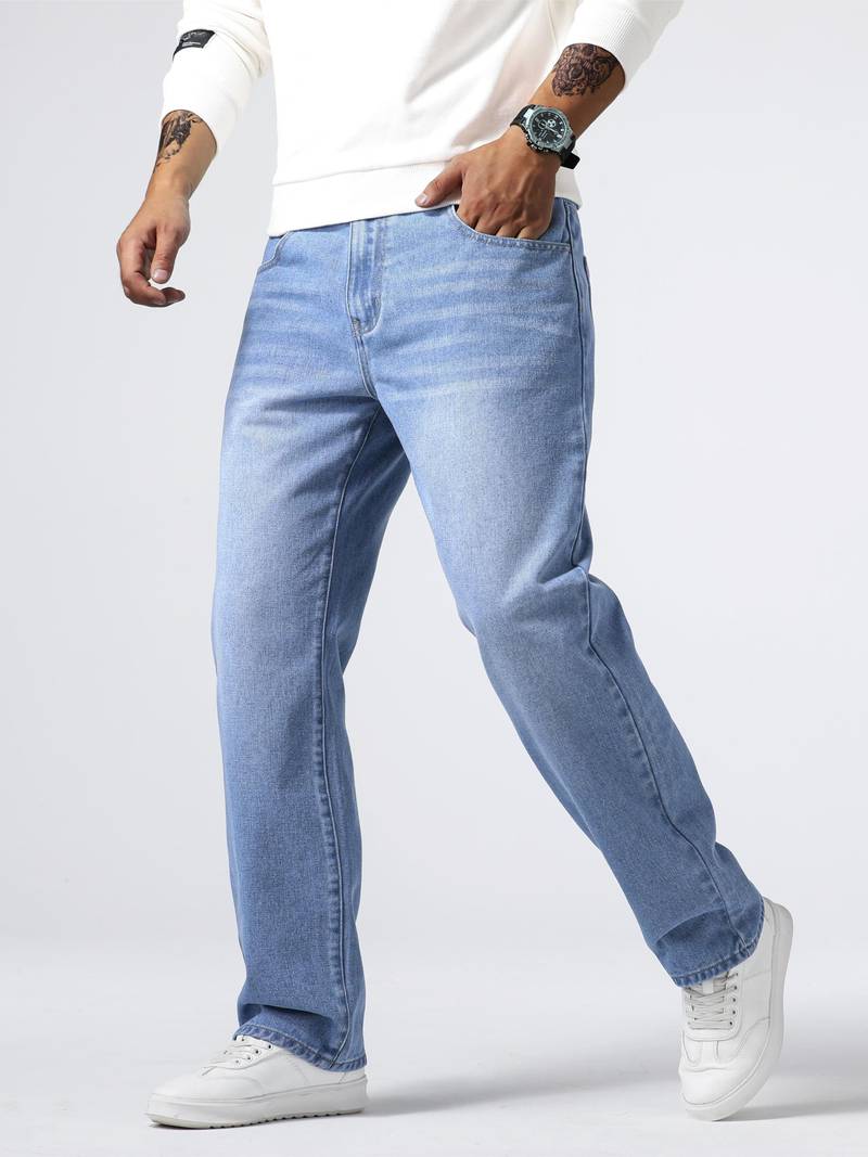 Mænds Jeans Afslappet Design Lige Ben Denim-4