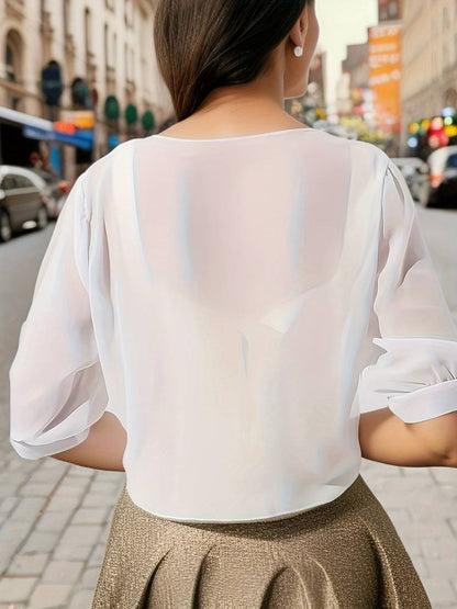 Skjortebluse Dame Åben Front Let Vævning-2