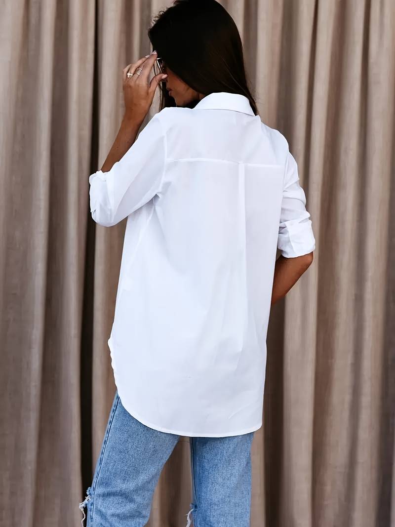 Skjortebluse Dame V-Hals Let Materiale Casual-5