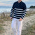 Herre Pullover Sweater Stribet Halv Lynlås Bomuldsblanding 3