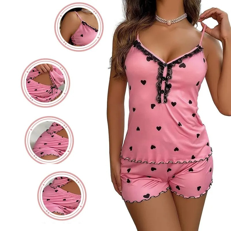 Nattøjssæt med dyb V-hals til kvinder