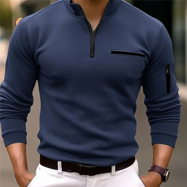 Herre Sportpolo Shirt Monokrom Ståkrave 100% Bomuld-2