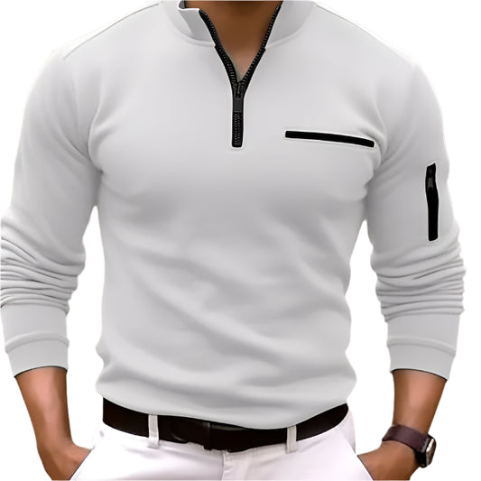 Herre Sportpolo Shirt Monokrom Ståkrave 100% Bomuld-1