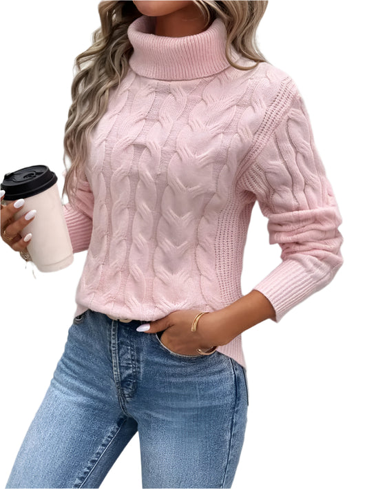 Dame Striktrøje Turtleneck Kabelmønster 100% Akryl-2