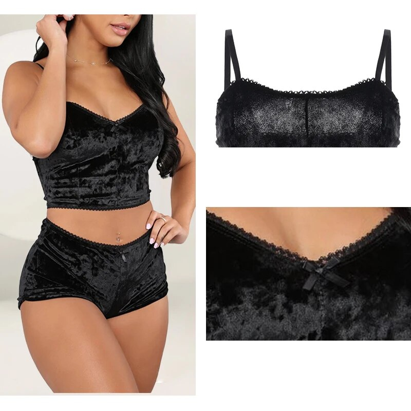 Nattøjssæt i blødt fløjl til kvinder