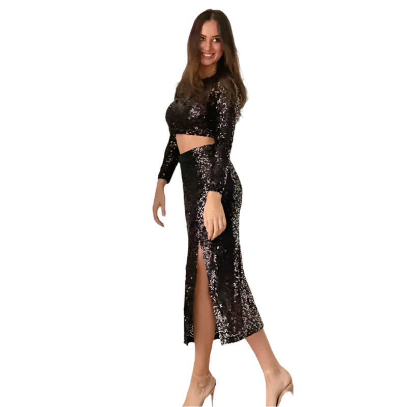 Kvinders Paillet Party Sæt Top og Nederdel