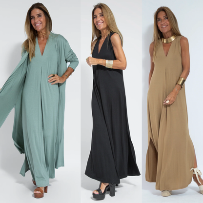 Kvinders Lang Kjole og Vest Elegant Let Stof-2