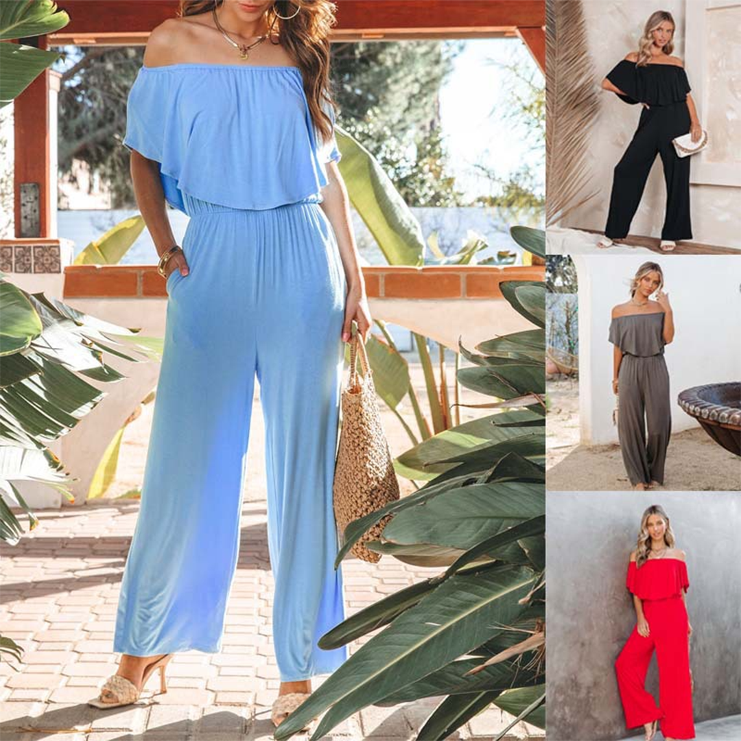 Kvinders Jumpsuit Off-Shoulder Løs Polyester-6