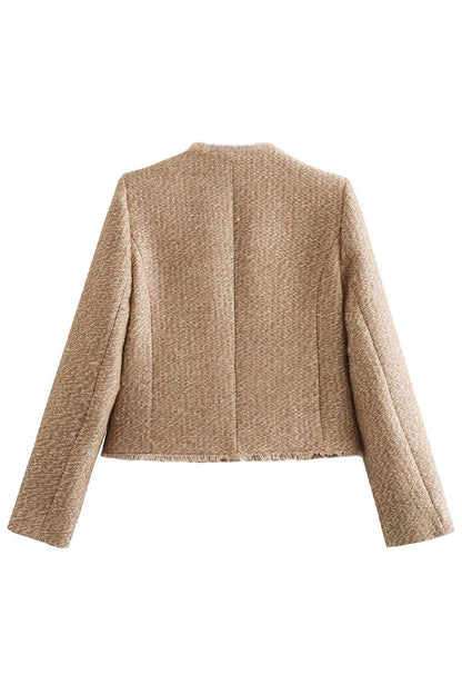 Dame Overgangsjakke Frayed Fringe Let Materiale-5