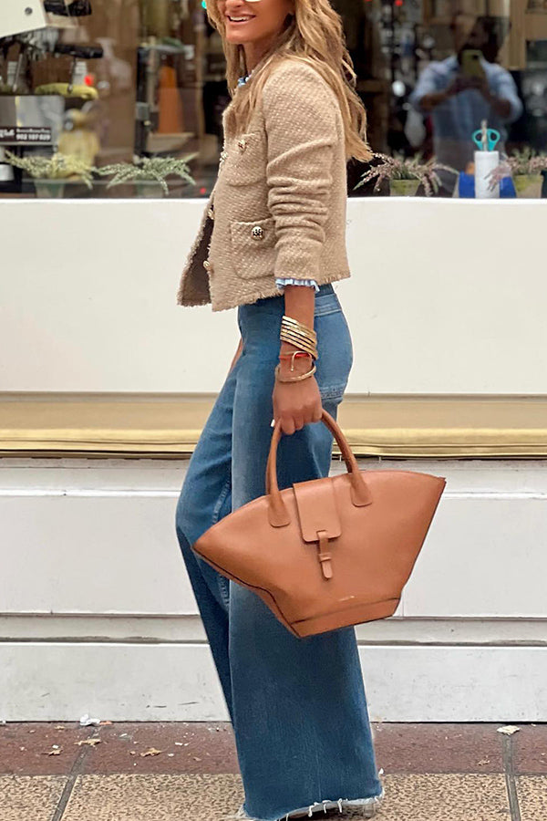 Dame Overgangsjakke Frayed Fringe Let Materiale-2