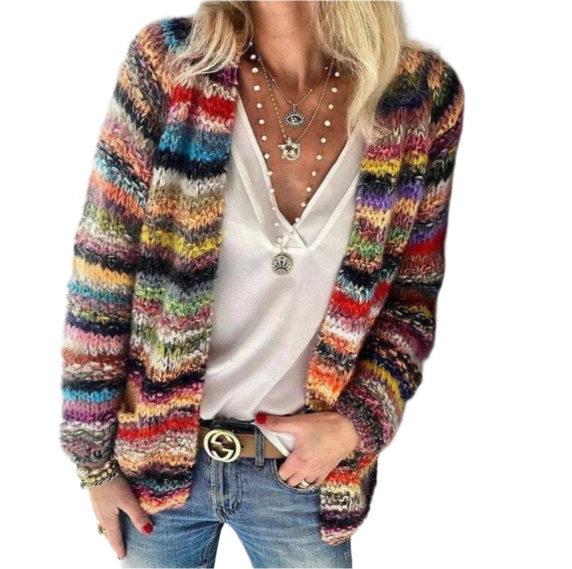 Kvinders Strikket Jakke Farverig Akryl-1