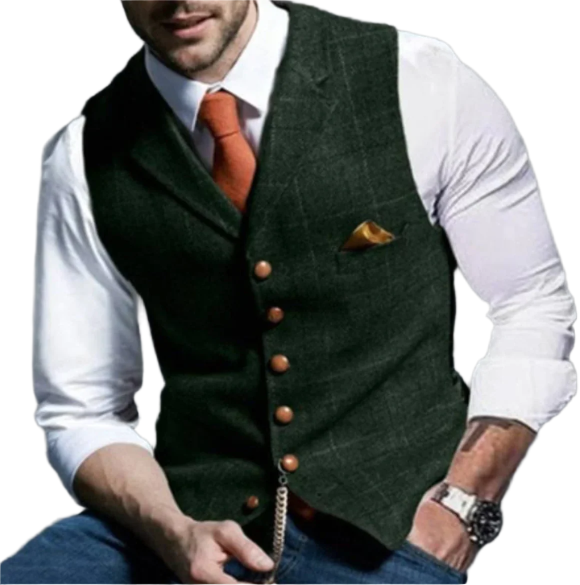 Herre Vest Gitter Design Uld Skræddersyet-1