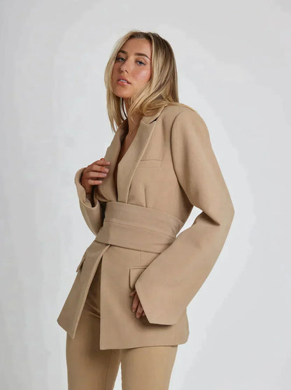 Variant image for Kvinders Blazer Hvid Elegant Gurtel Polyester-4