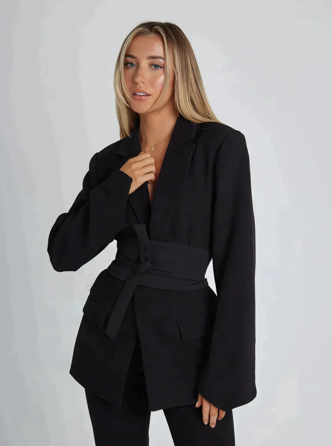 Variant image for Kvinders Blazer Hvid Elegant Gurtel Polyester-7