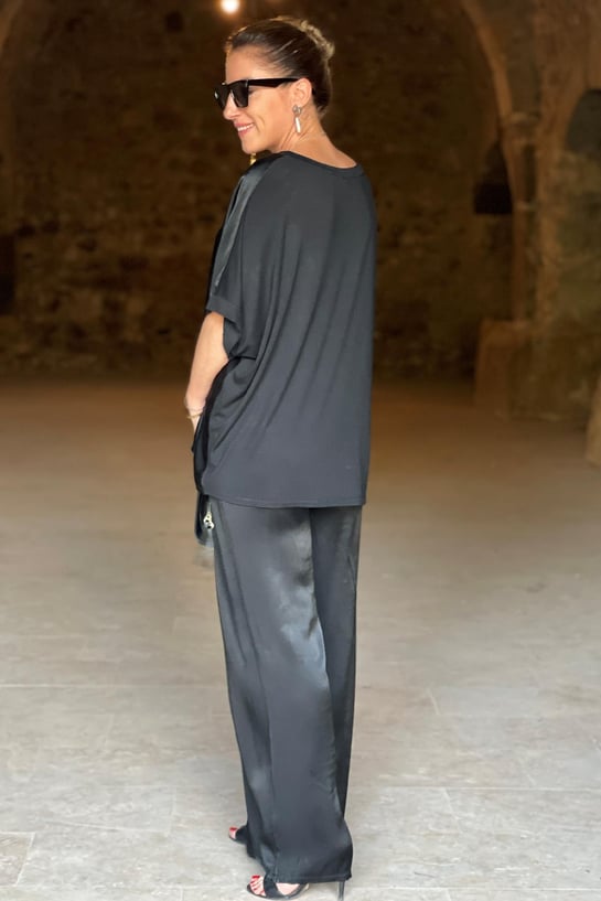 Kvinders To-delt Satin Sæt Elegant Bluse og Bukser-6