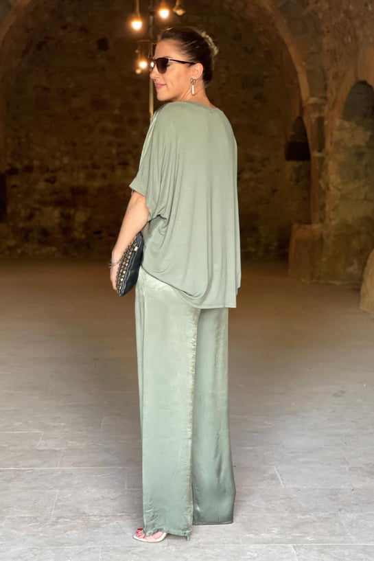 Kvinders To-delt Satin Sæt Elegant Bluse og Bukser-2