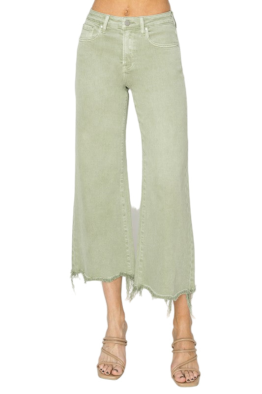 Bukser Dame Høj Talje Baggy Bred Ben Crop Blødt Stof 0