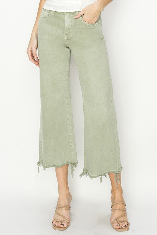 Bukser Dame Høj Talje Baggy Bred Ben Crop Blødt Stof 1