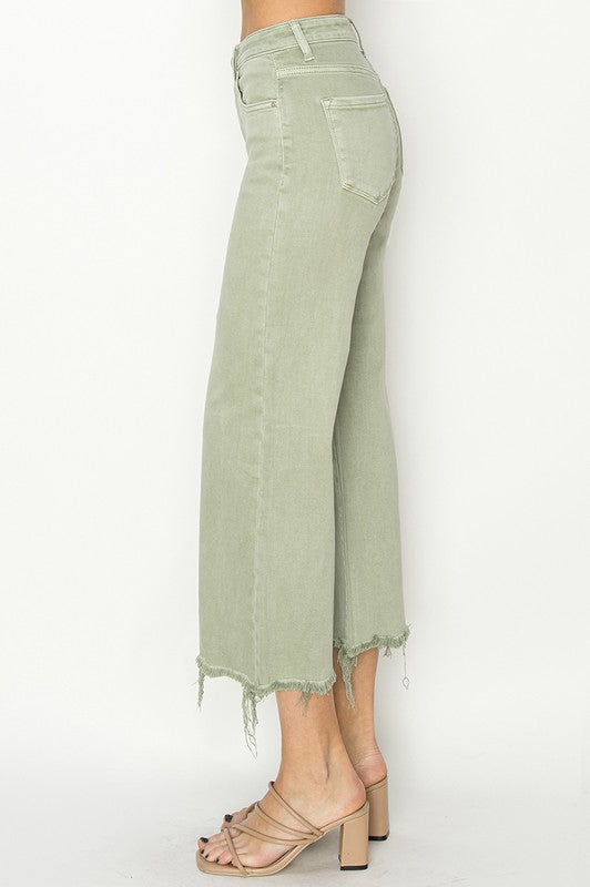 Bukser Dame Høj Talje Baggy Bred Ben Crop Blødt Stof 2