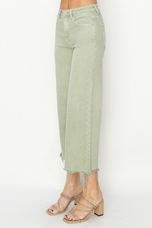 Bukser Dame Høj Talje Baggy Bred Ben Crop Blødt Stof 3