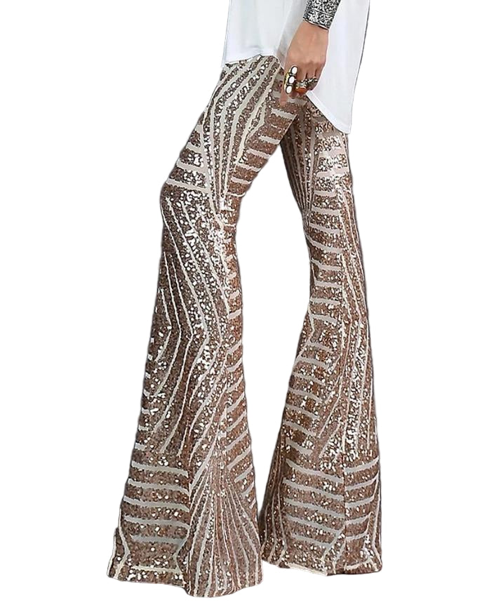 Bukser Dame Udsvinget Med Glitrende Mønster Trendy Stil 0