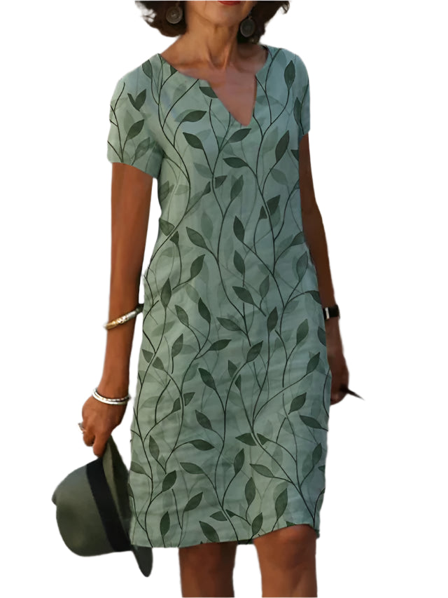 Kvinders Midi Kjole V-Hals Korte Ærmer Åndbart Stof-1