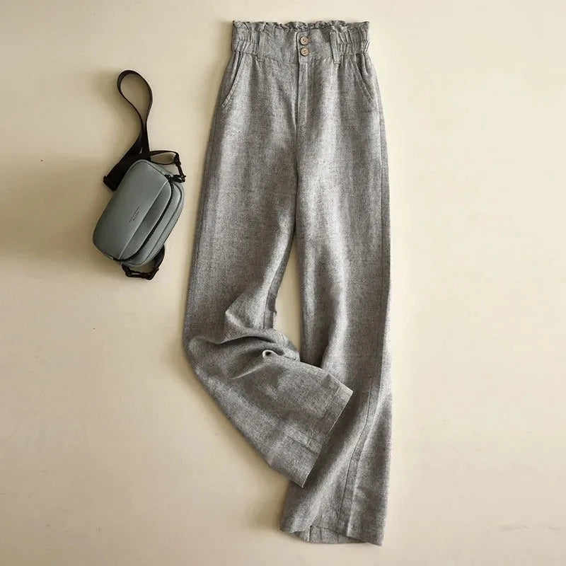 Dame Baggy Bukser Høj Talje Elastisk Bredbenet 2