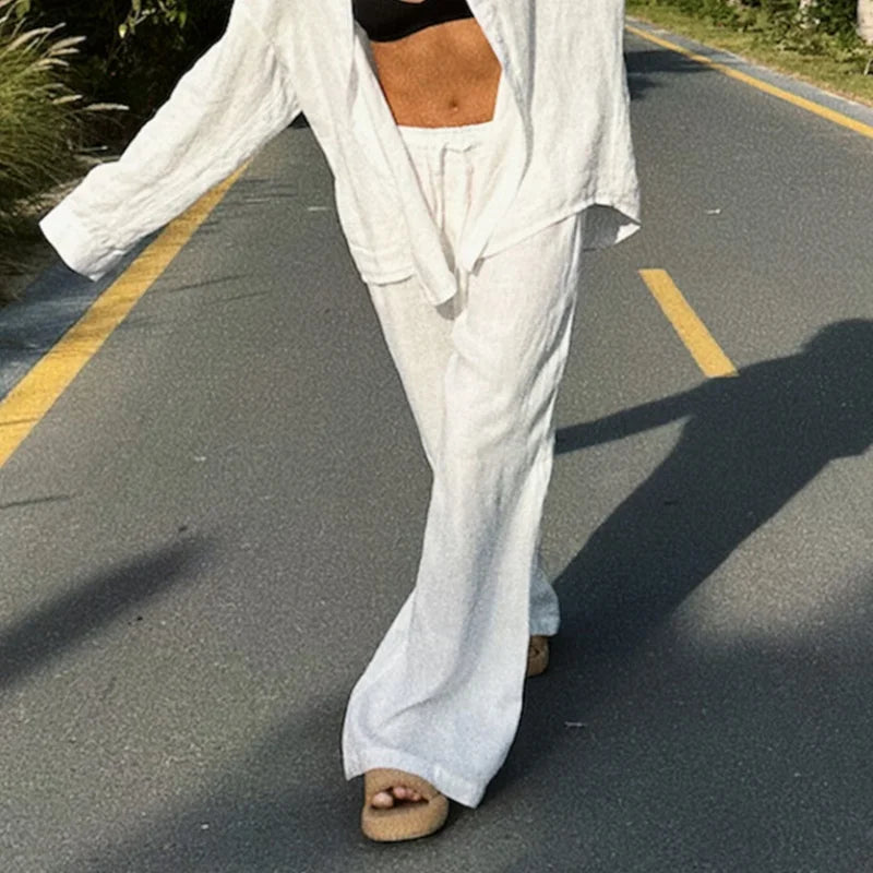 Dame Baggy Bukser Høj Talje Linned Casual Streetwear 1