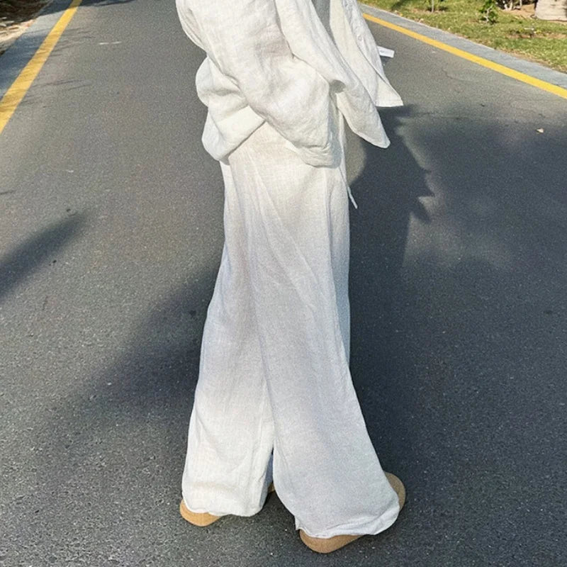 Dame Baggy Bukser Høj Talje Linned Casual Streetwear 2