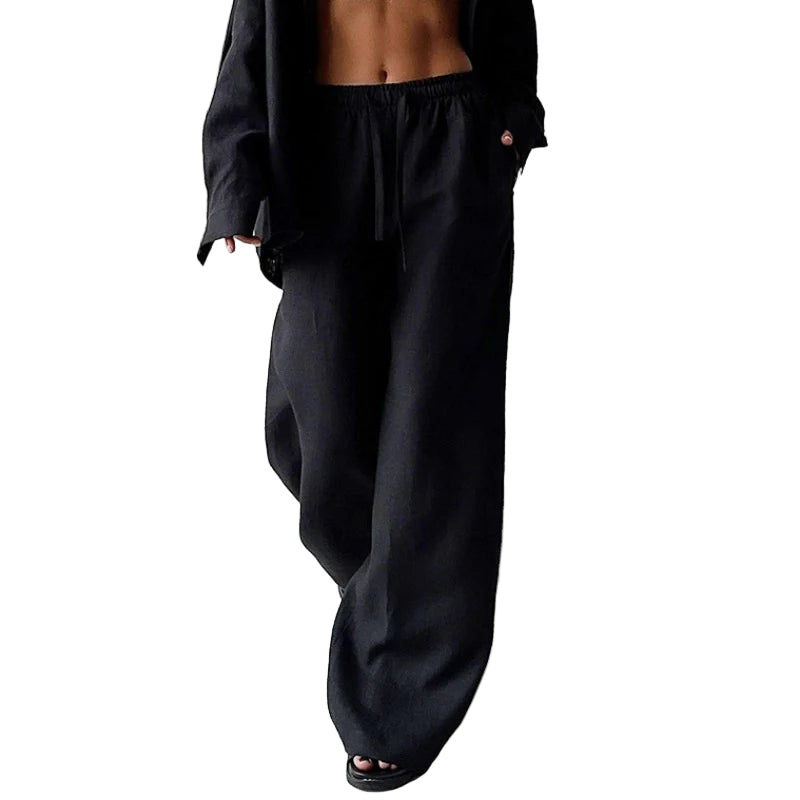Dame Baggy Bukser Høj Talje Linned Casual Streetwear 3