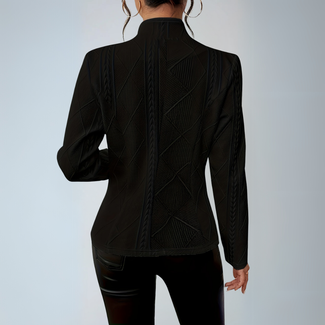 Dame Blazer Jakke Langærmet Strikket Rayon Polyester Spandex 2