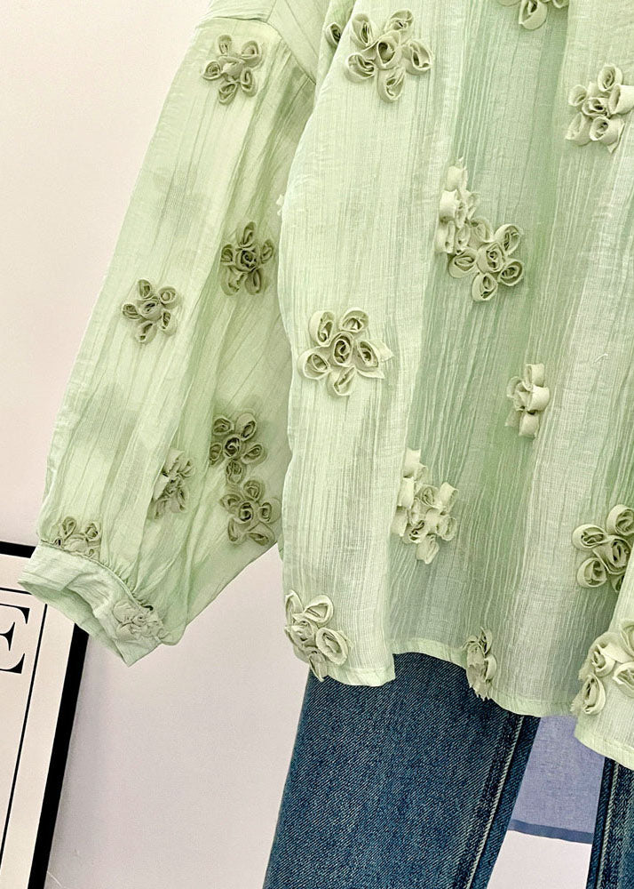Dame Blomstret Chiffon Bluse med O-hals Plus Size 4