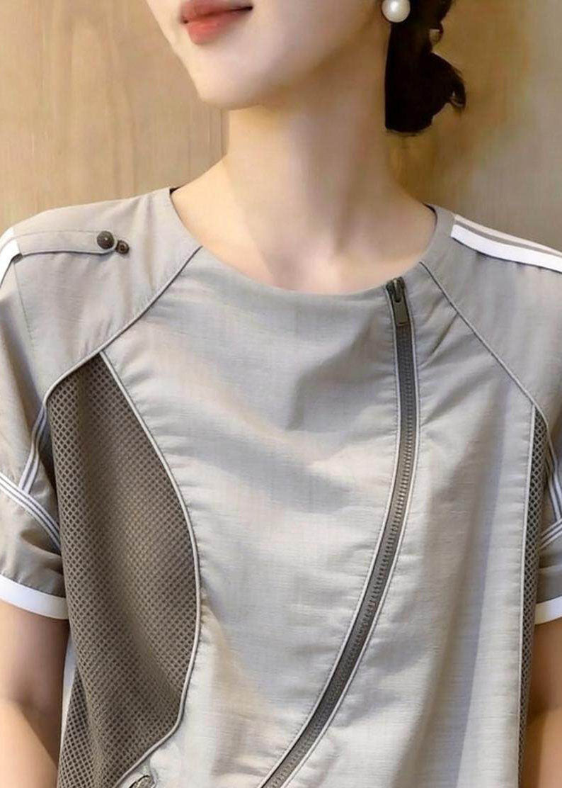 Dame Bluse med O-hals og Patchwork Design 1