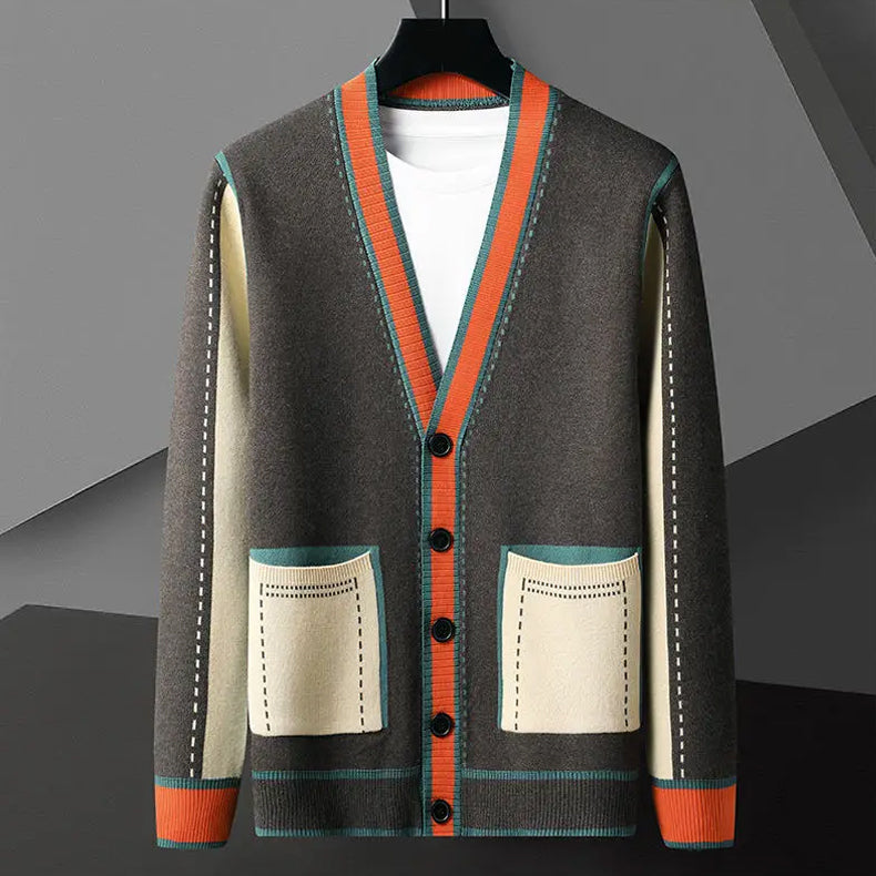 Dame Cardigan Geometrisk Strik Med Knaplukning 1