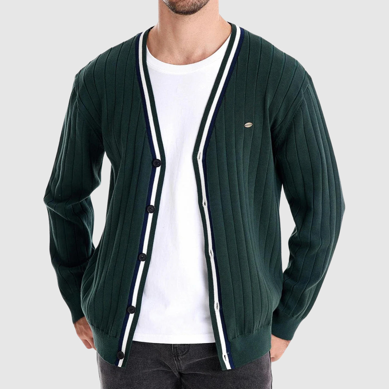 Dame Cardigan V-Hals Med Enkeltradet Lukning 6