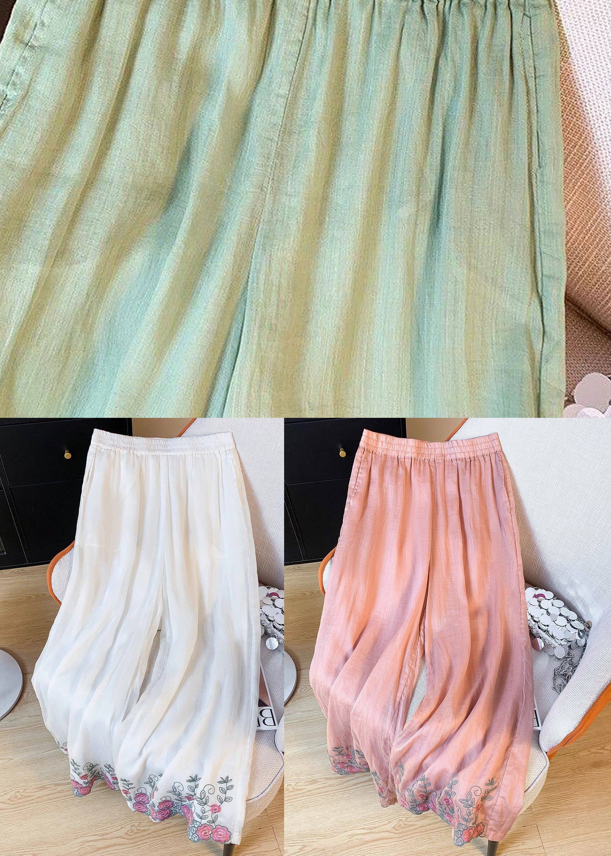 Dame Casual Bukser Broderet med Elastisk Talje 4